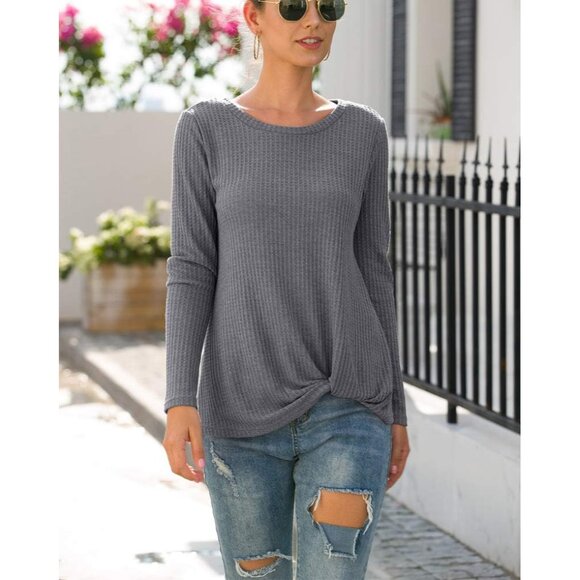 Womens Long Sleeve Knit Top Rayon Spandex Casual Twist Knot Loose Blouse - Picture 3 of 4